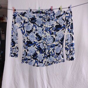 Tommy Hilfiger | White Blue Floral Suit Separates Shirt | Large | NWT